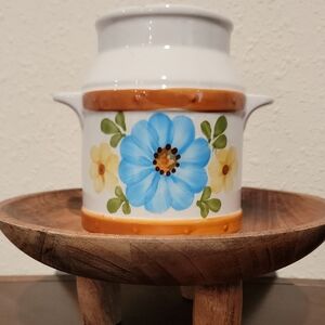 Vintage Ceramic Utensil Holder with Blue Floral Design